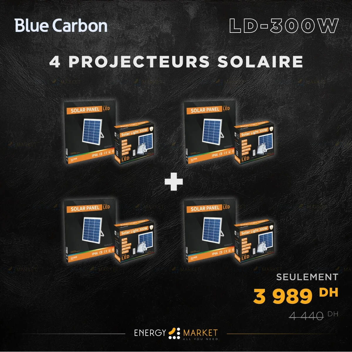 4 Projecteurs solaire Blue Carbon - LD 300w